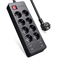 Regleta Enchufes con 8 Tomas y 4 USB- Protección Sobretensiones Enchufes- Cargador USB Multipuerto con 1.5m Cable…